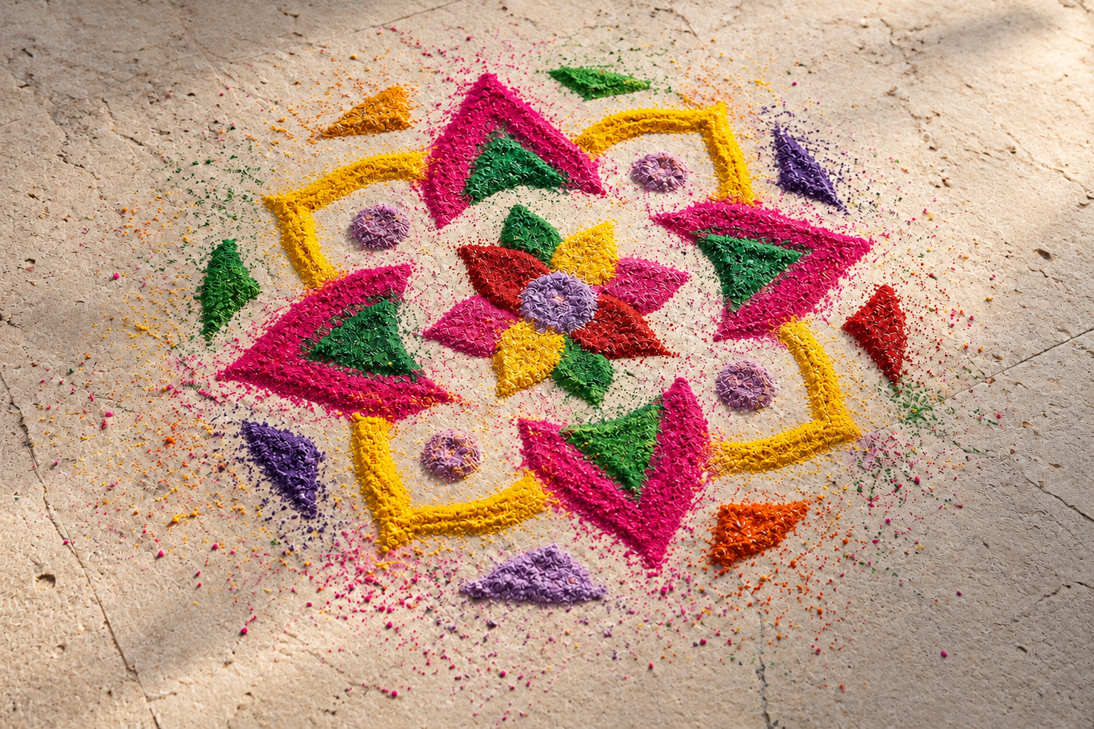 Mandala de polvos de colores sobre piedra (002)